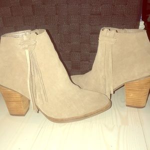 Tan Suede Fringe Ankle Bootie